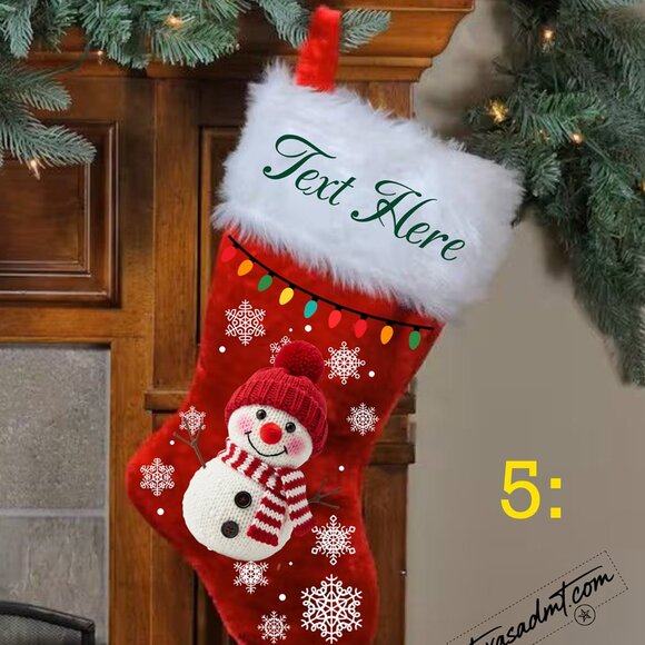 Personalized Merry Christmas Stocking Name/Custom Red Plush with Printed Lights - Picture 4 of 16